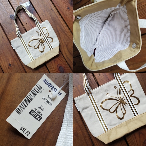 New Vintage Y2K cream gold sparkly butterfly tote bag Aeropostal - Picture 4 of 4